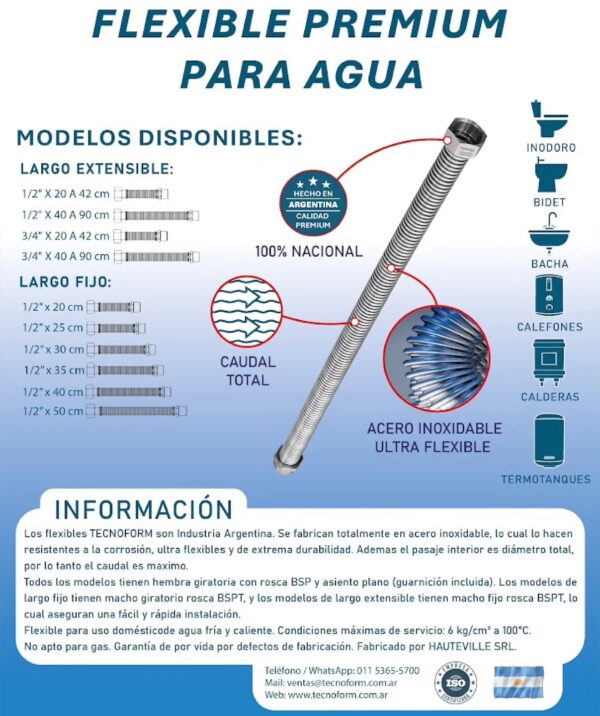 FLEXIBLE AGUA EXTENSIBLE 3/4 (20 A 42) - Imagen 2